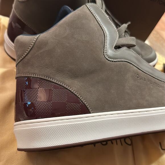 Louis Vuitton Men‘s Beige Suede&Maroon Patent Leather trim High Top size 11 NWT - Picture 2 of 11